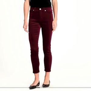 Banana Republic High Rise Skinny Ankle Premium Denim Jeans in Maroon Velvet